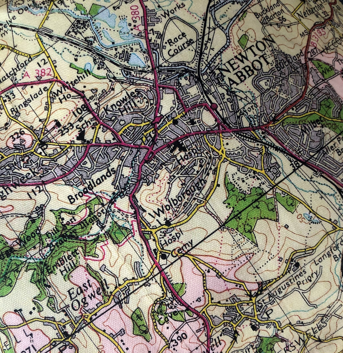 Square Vintage Map Cushion - Newton Abbot, Devon