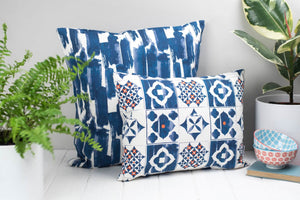 Square Blue and White Watercolour Brushstrokes Paloma Cushion