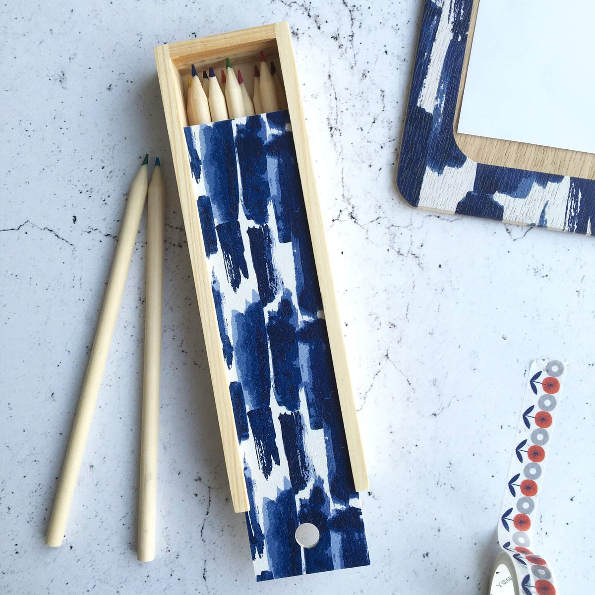 Paloma Pencil Box with coloured pencils
