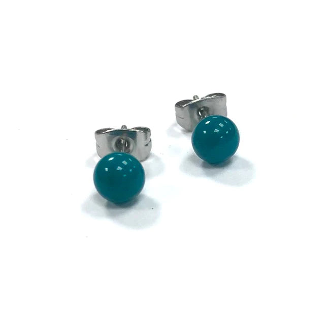 Handmade Teal Glass Stud Earrings