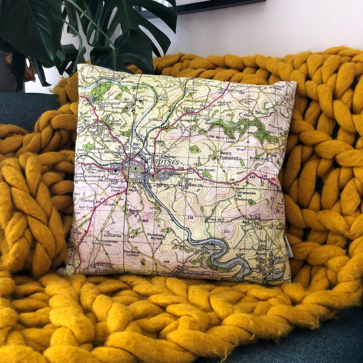 Square Vintage Map Cushion - Totnes, Devon