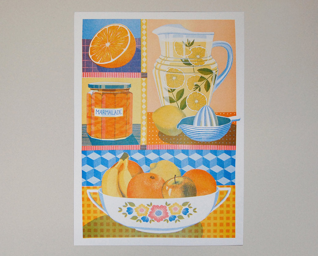 Orange and Lemon A3 Risograph Print