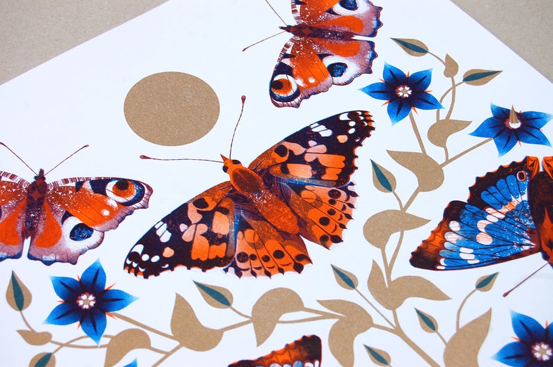 Autumn Days Butterfly A3 Risograph Print